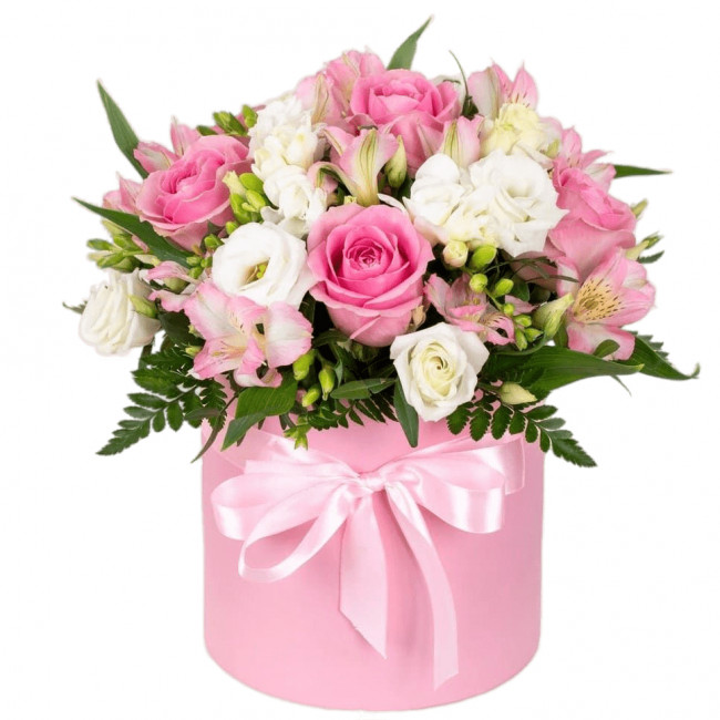 Букет цветов "Шляпная коробка Амур"